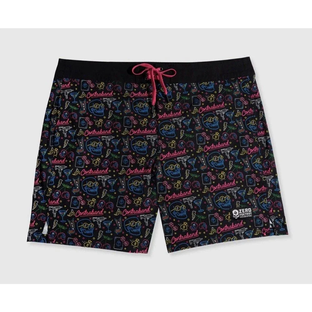Zero Foxtrot Contraband Ripstop Board Shorts 7” Mens L Unlined Skulls Neon 2024
